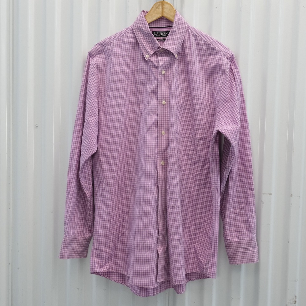 Ralph Lauren Black Label Men's Size 16 1/2 Button‎ Down Dress Shirt Pink Blue